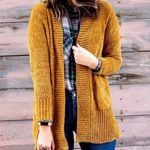 A New Day Chenille Open Cardigan Sweater Gold Size XS